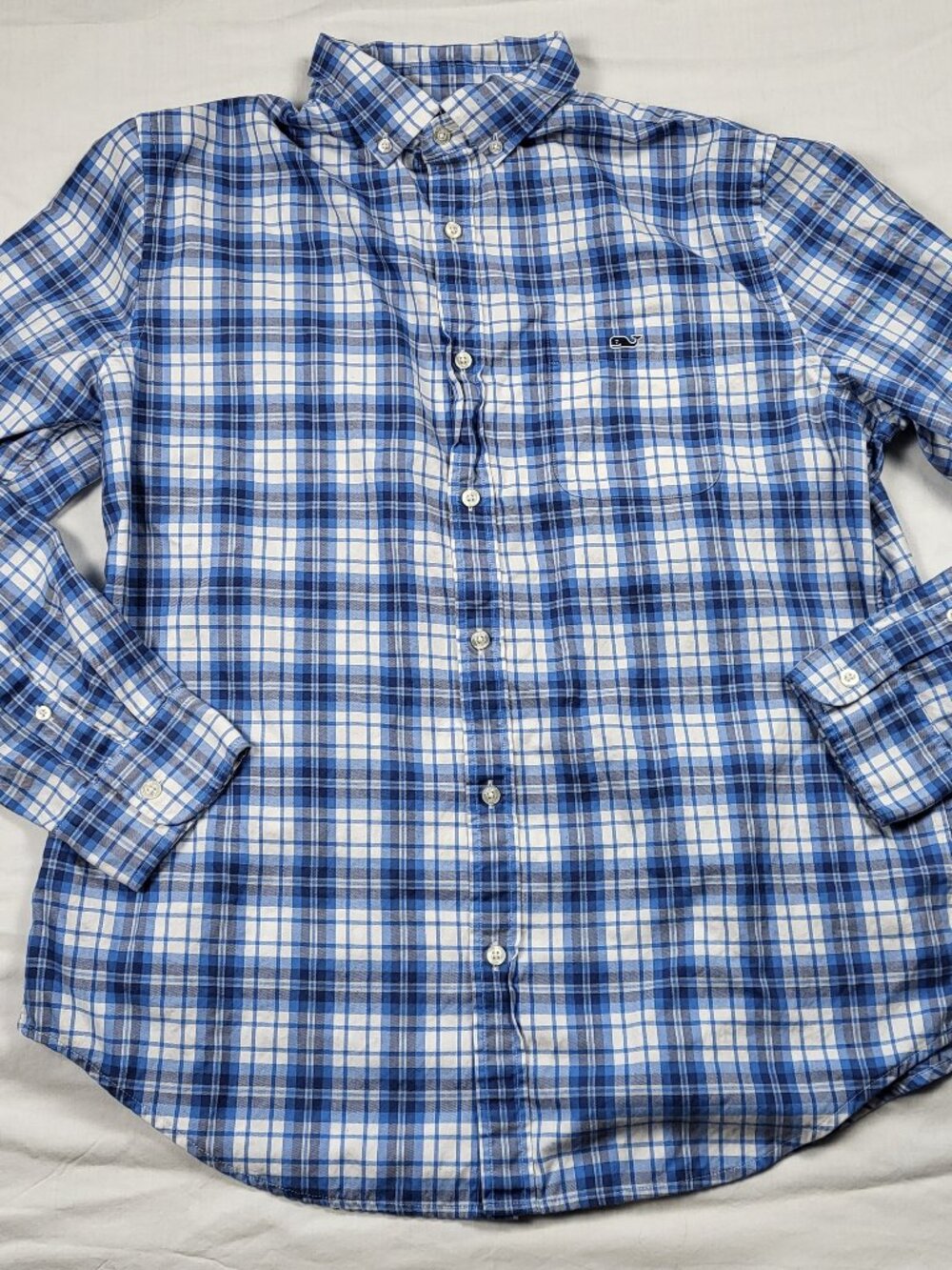 Vineyard Vines Shirt Men's Large Button Up Long Sleeve Blue Plaid Classic Preppy